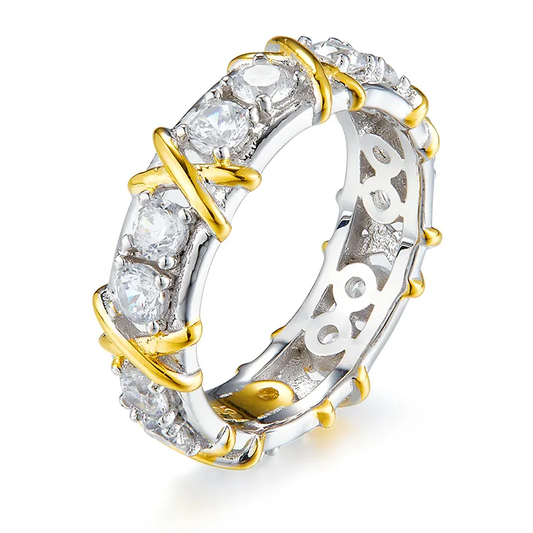 Two-Tone Criss-Cross X Setting Lab-Grown Diamond Ring in 14K Gold