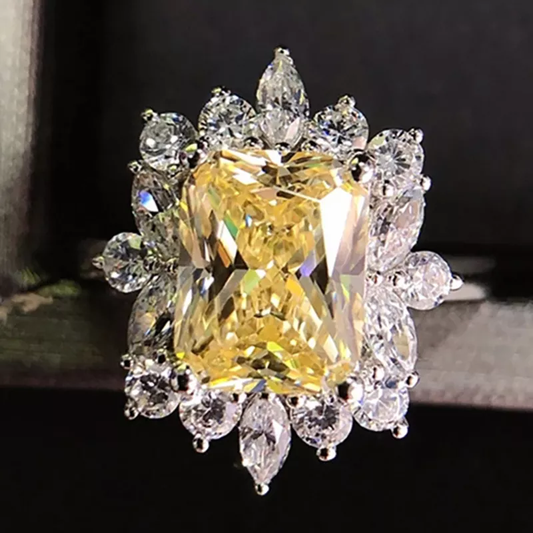AAROVAAN Soleil Royale — Elongated Yellow Diamond Halo Statement Ring