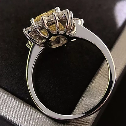 AAROVAAN Soleil Royale — Elongated Yellow Diamond Halo Statement Ring