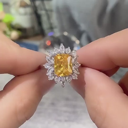 AAROVAAN Soleil Royale — Elongated Yellow Diamond Halo Statement Ring
